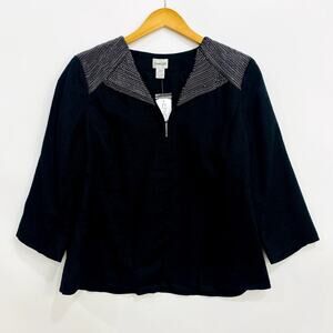 Chico's Chained Galloway Jacket Womens Size 3 Lined Black 3/4 Linen Blend Career
